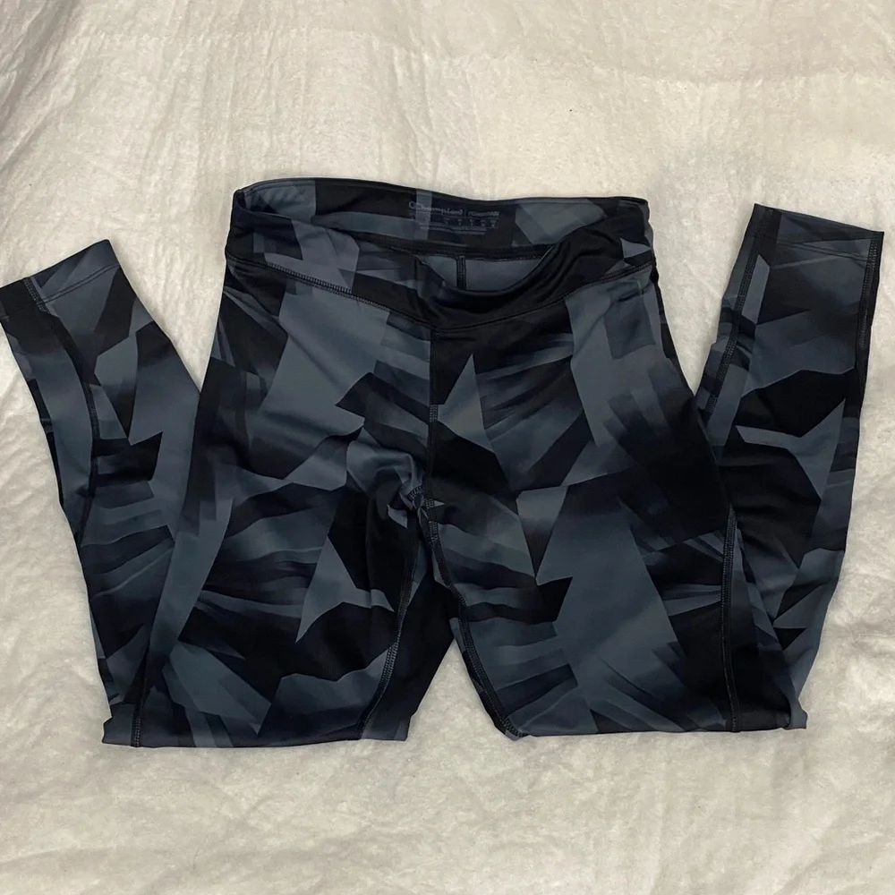 3/$20✨Champion Powertrain Powerflex Leggings - Black Charcoal Abstract Print - Picture 2 of 10